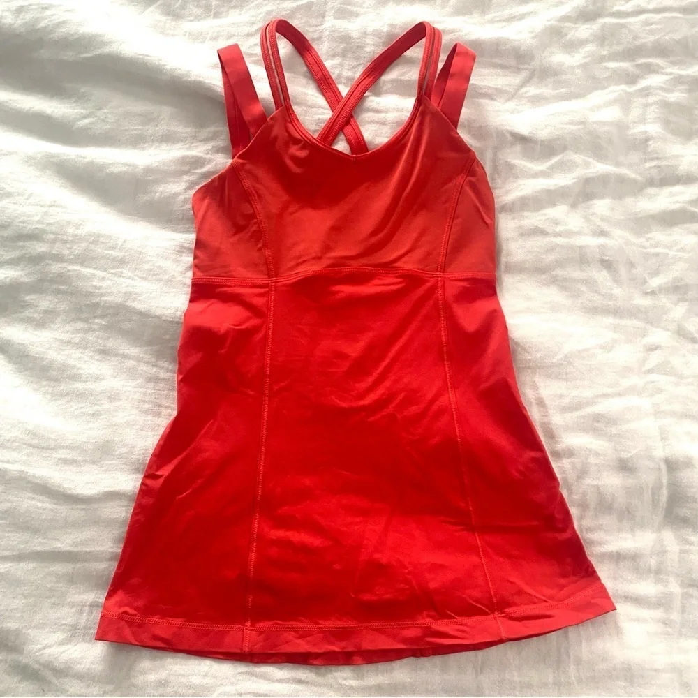 Lululemon Happy Strappy Tank Alarming Red Orange Athletic Top Size 4 Workout